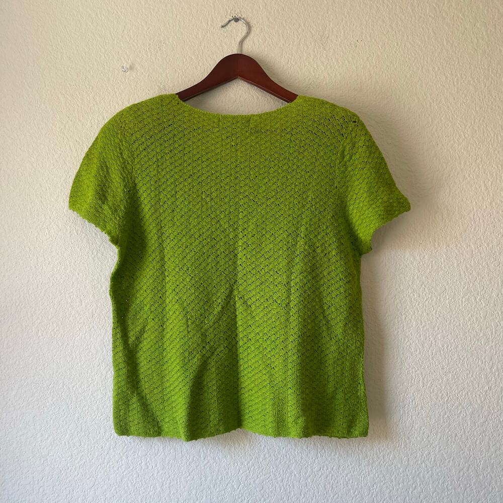 Vintage 90s Crochet Knit Sweater Top Lime Green Size XL - Picture 3 of 6